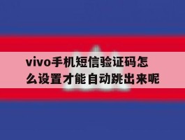 关于vivo手机短信验证码怎么设置才能自动跳出来呢的信息