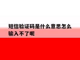 短信验证码是什么意思怎么输入不了呢
