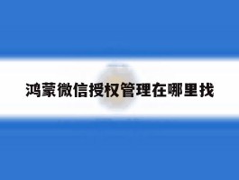 鸿蒙微信授权管理在哪里找