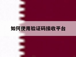 如何使用验证码接收平台