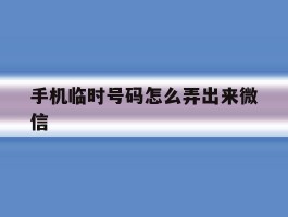 手机临时号码怎么弄出来微信