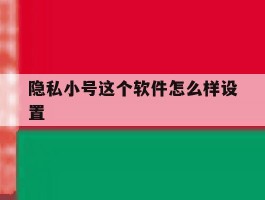 隐私小号这个软件怎么样设置