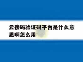 云接码验证码平台是什么意思啊怎么用